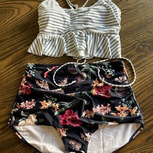 COCOSHIP Women's Retro Boho Flounce Falbala High Waist Bikini Swimsuit